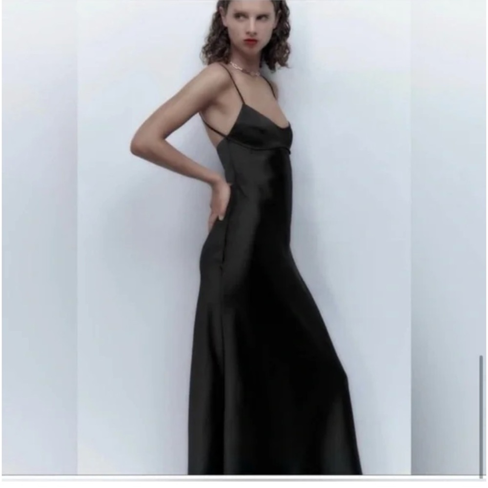 Zara black satin effect dress with back cut out small